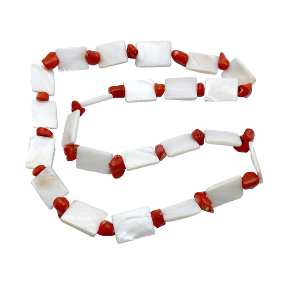 Chunky Dyed Bamboo Coral Mother of Pearl Shell Necklace Oversized Beads Orange - Picture 3 of 8